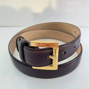 Talbots Genuine Leather Belt – Deep Purple / Eggplant – Size L – Gold Buckle